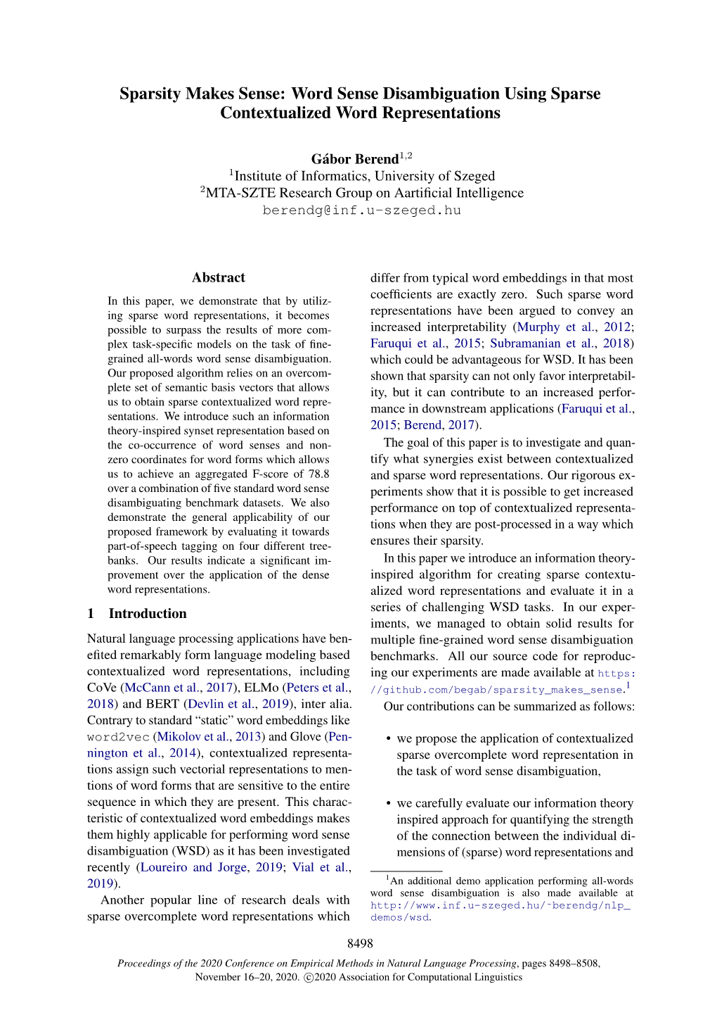 Sparsity Makes Sense: Word Sense Disambiguation Using Sparse Contextualized Word Representations