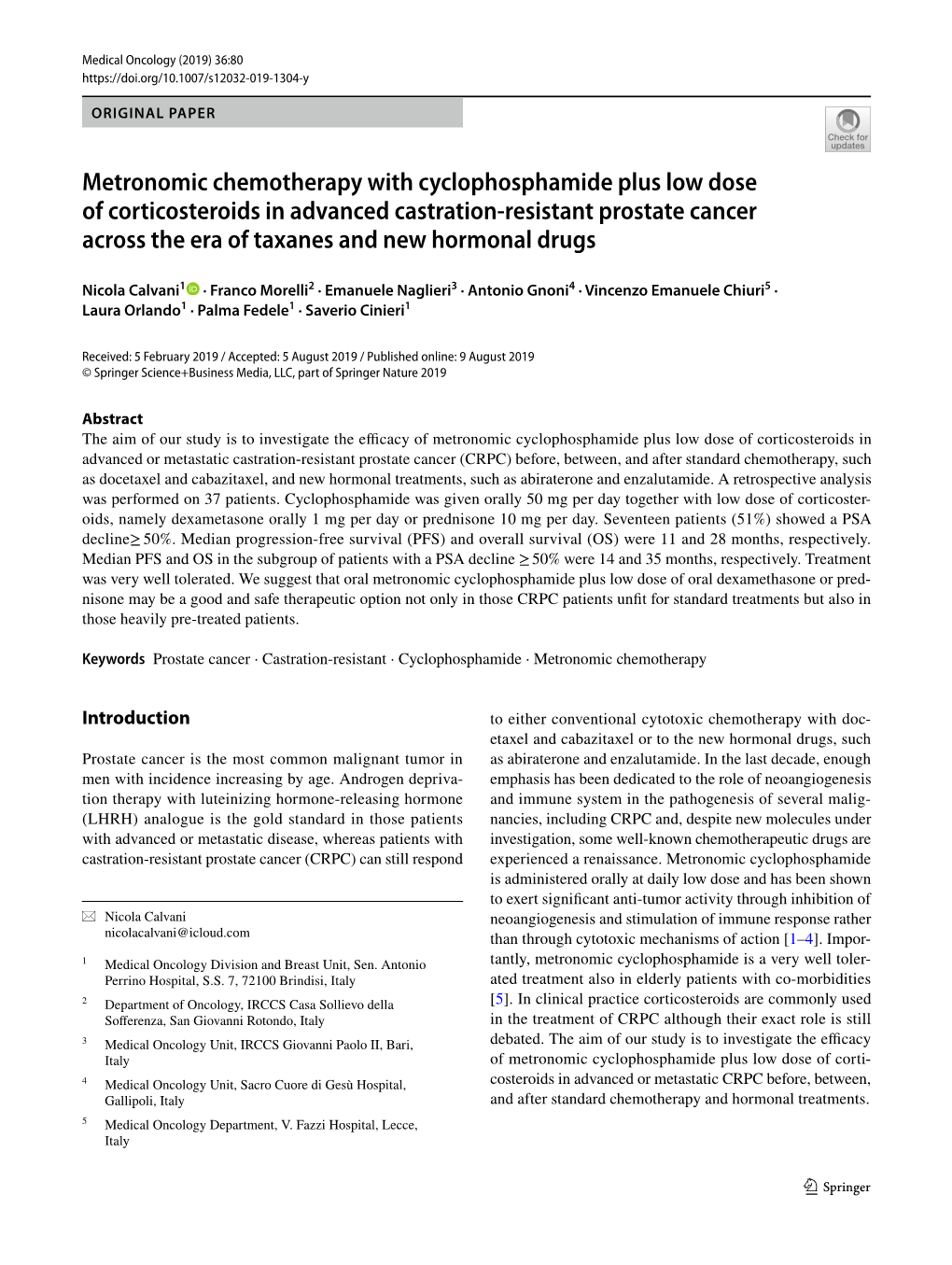 Metronomic Chemotherapy with Cyclophosphamide Plus Low Dose Of