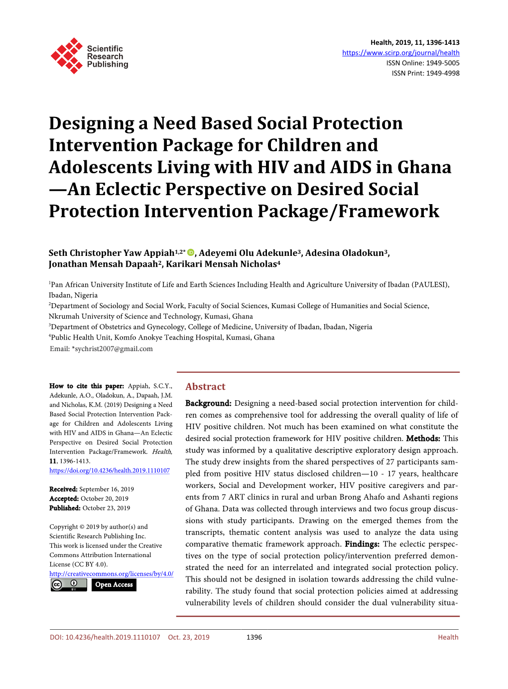 Designing a Need Based Social Protection Intervention Package For