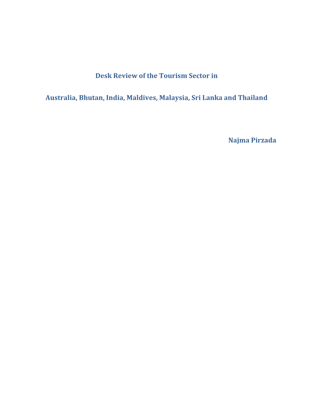 Desk Review of the Tourism Sector in Australia, Bhutan, India, Maldives