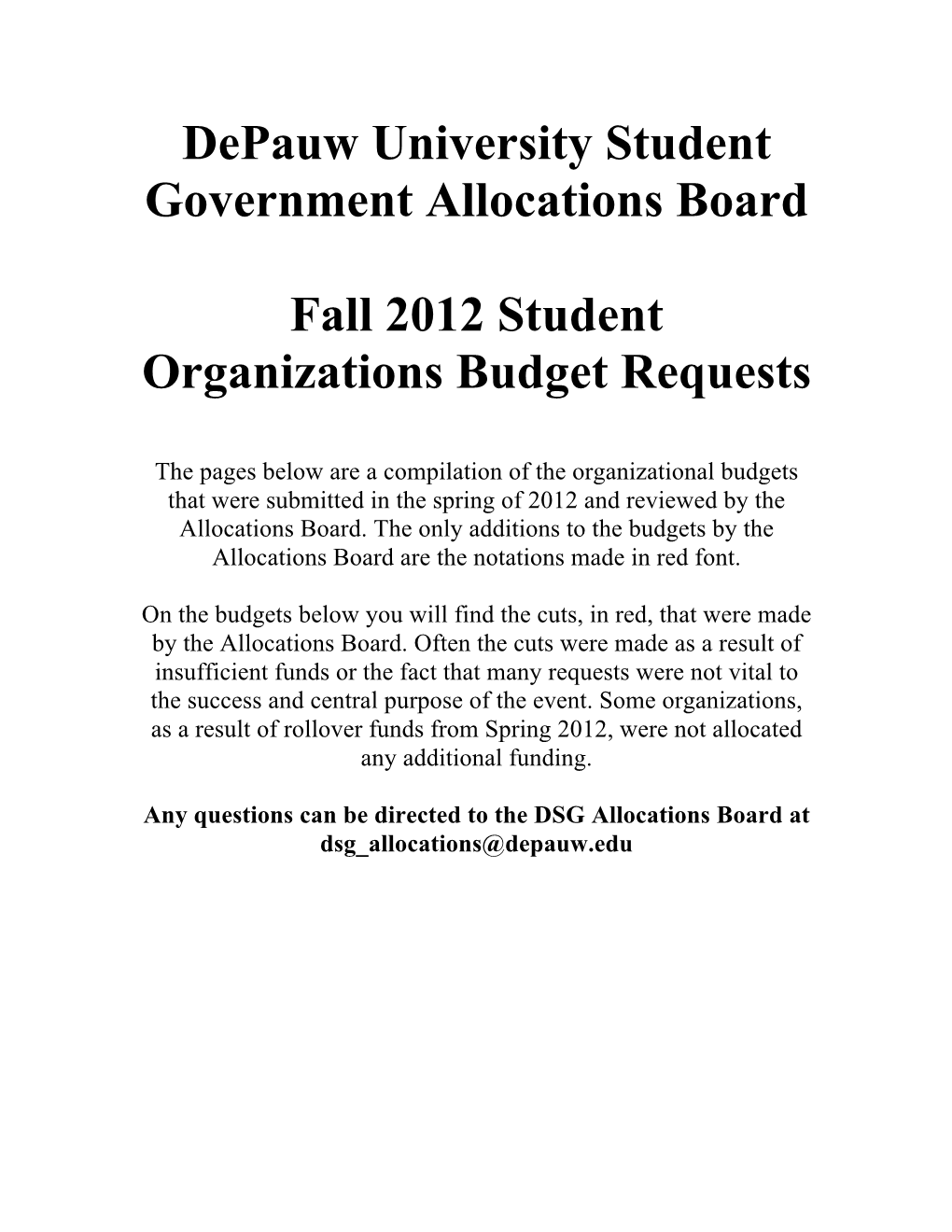 Depauw University Student Government Allocations Board Fall