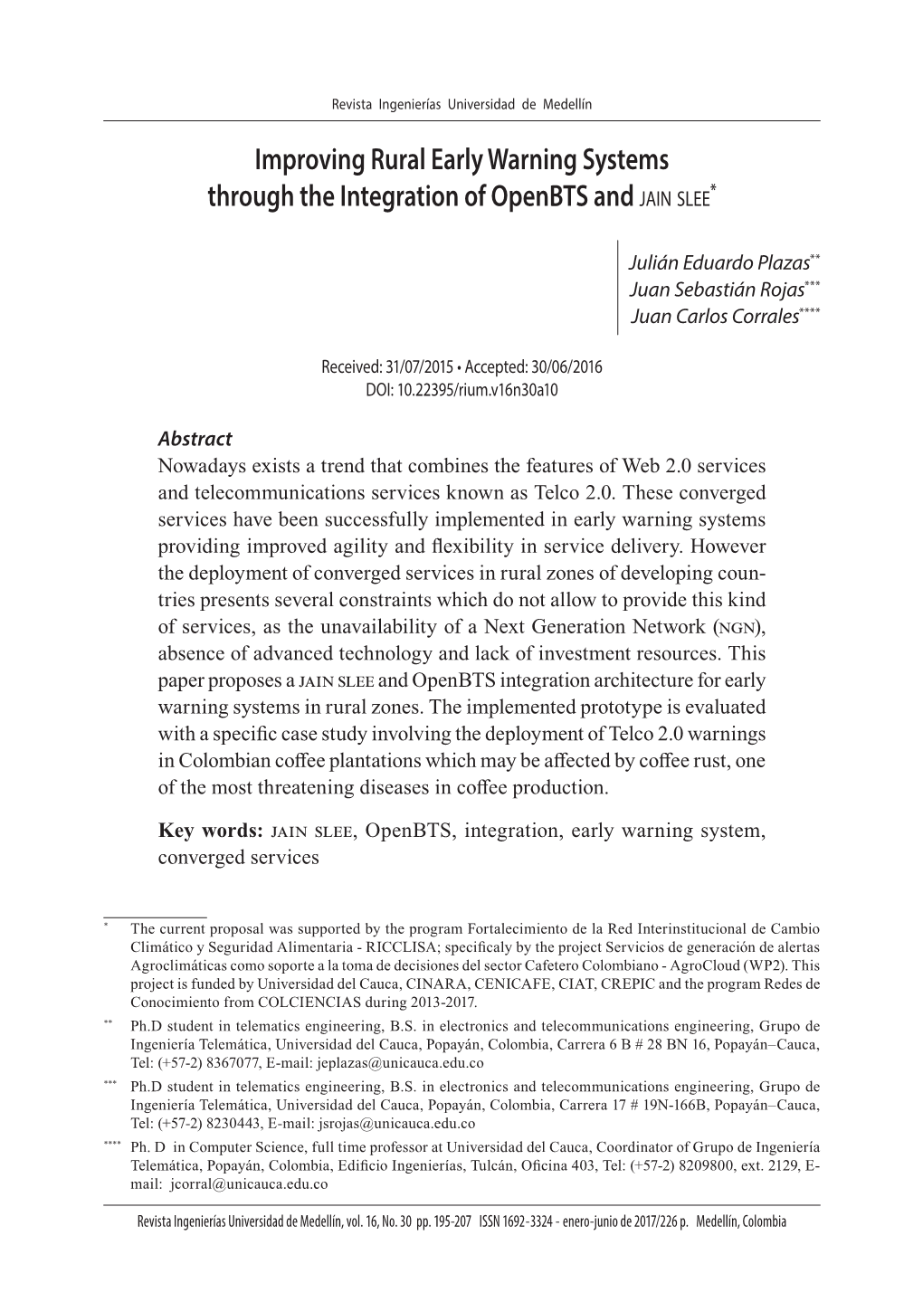 Improving Rural Early Warning Systems Through the Integration of Openbts and Jain Slee*