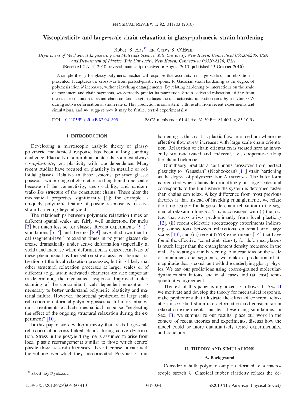 Viscoplasticity and Large-Scale Chain Relaxation in Glassy-Polymeric Strain Hardening