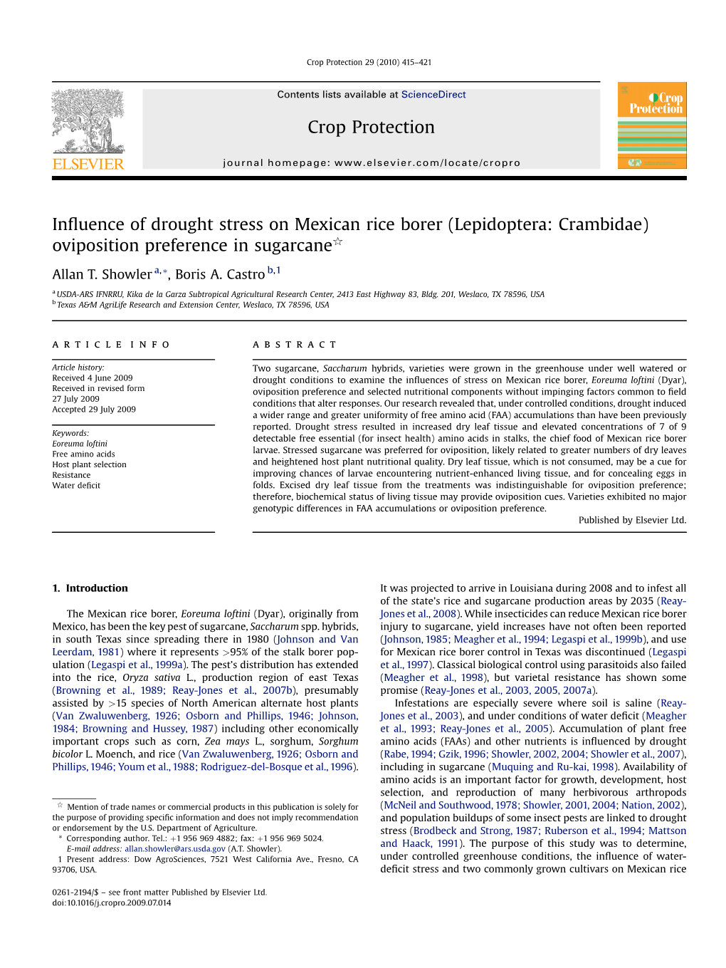 Influence of Drought Stress on Mexican Rice Borer