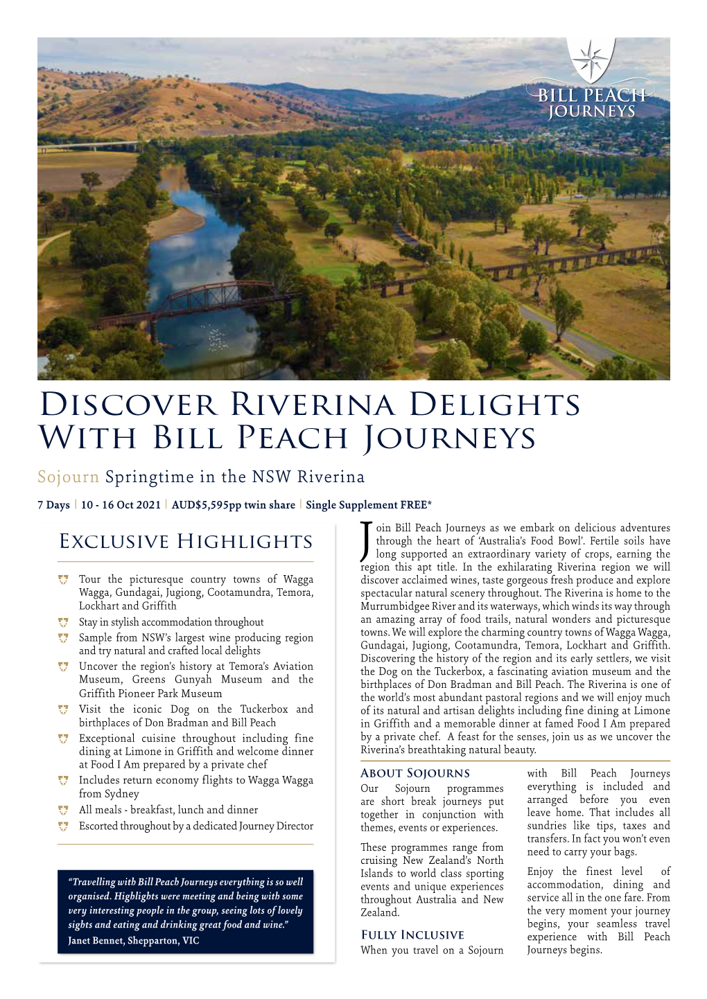 Discover Riverina Delights with Bill Peach Journeys Sojourn Springtime in the NSW Riverina
