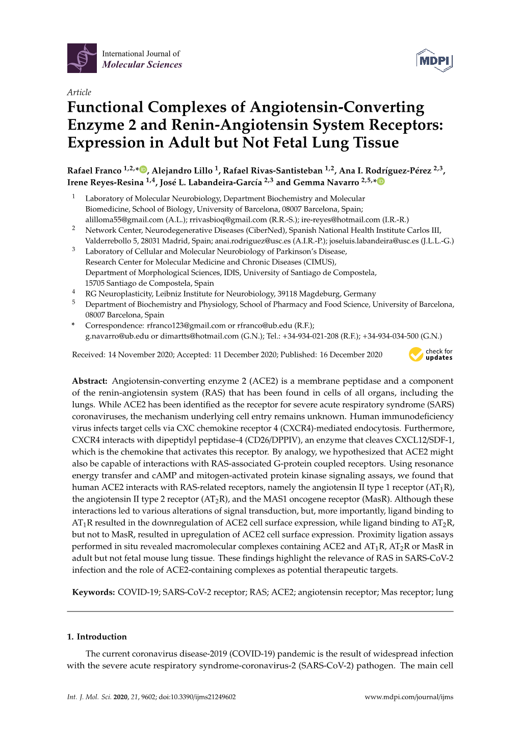 Functional Complexes of Angiotensin-Converting Enzyme 2 and Renin-Angiotensin System Receptors: Expression in Adult but Not Fetal Lung Tissue