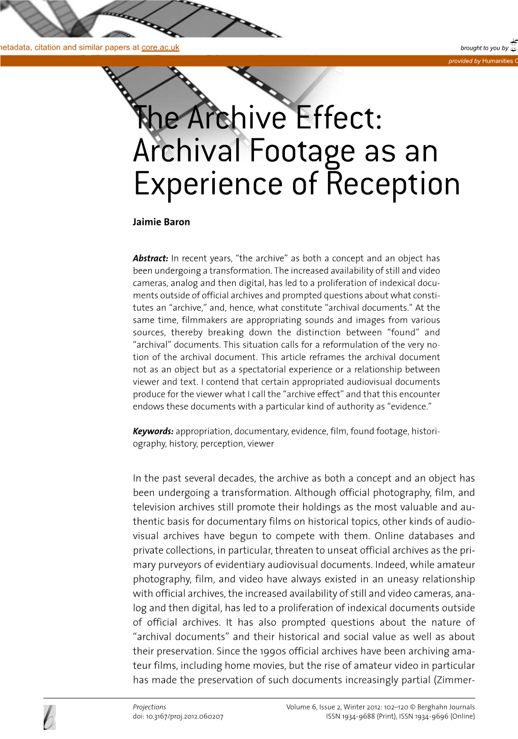 The Archive Effect: Archival Footage As an Experience of Reception