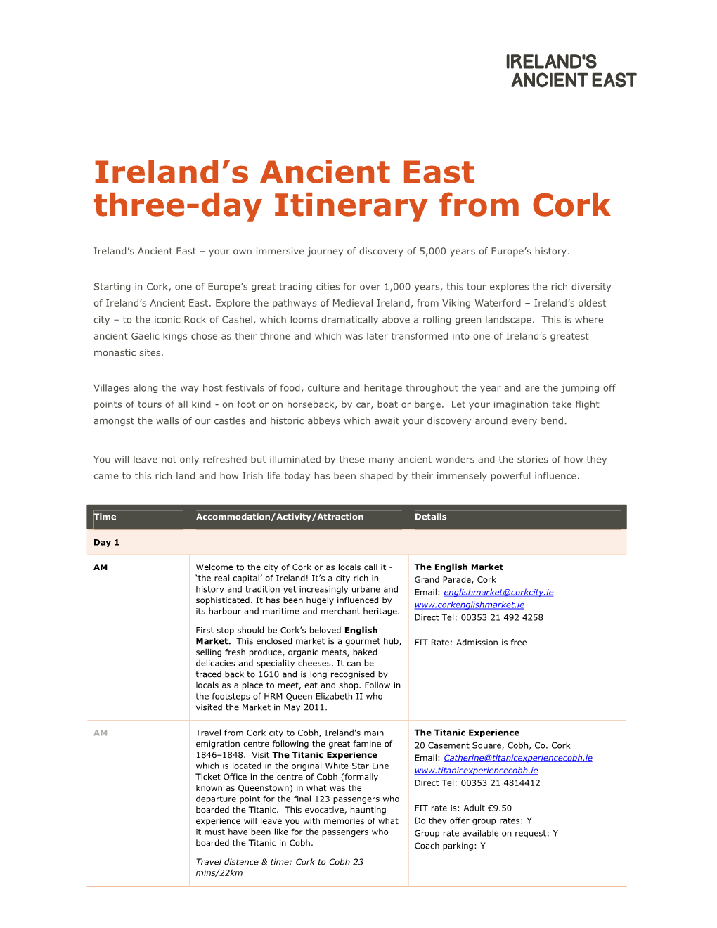 Ireland's Ancient East Three-Day Itinerary from Cork