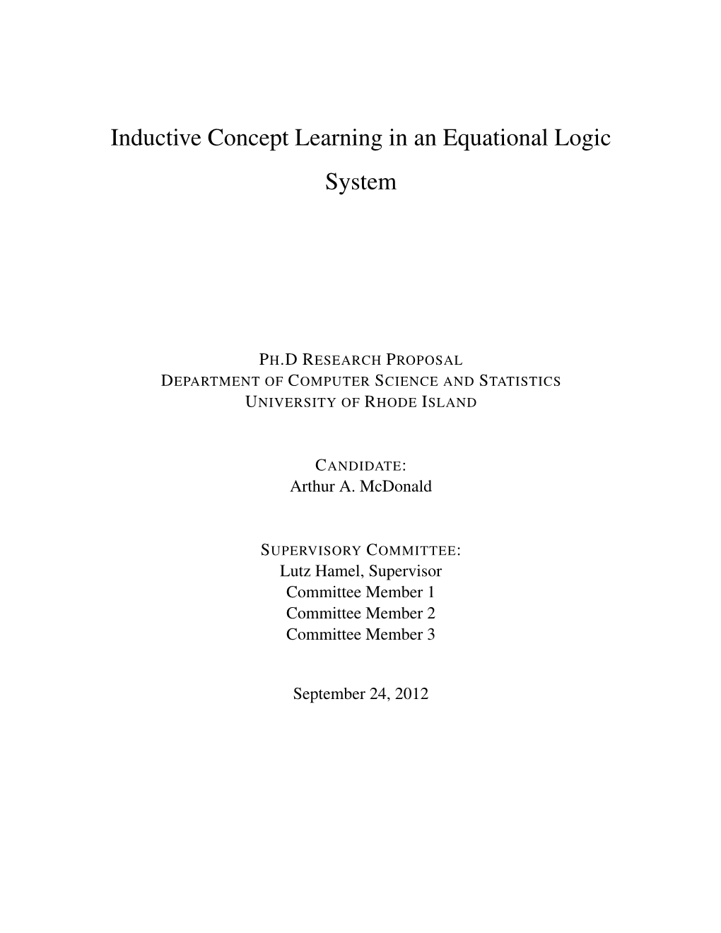 Inductive Concept Learning in an Equational Logic System