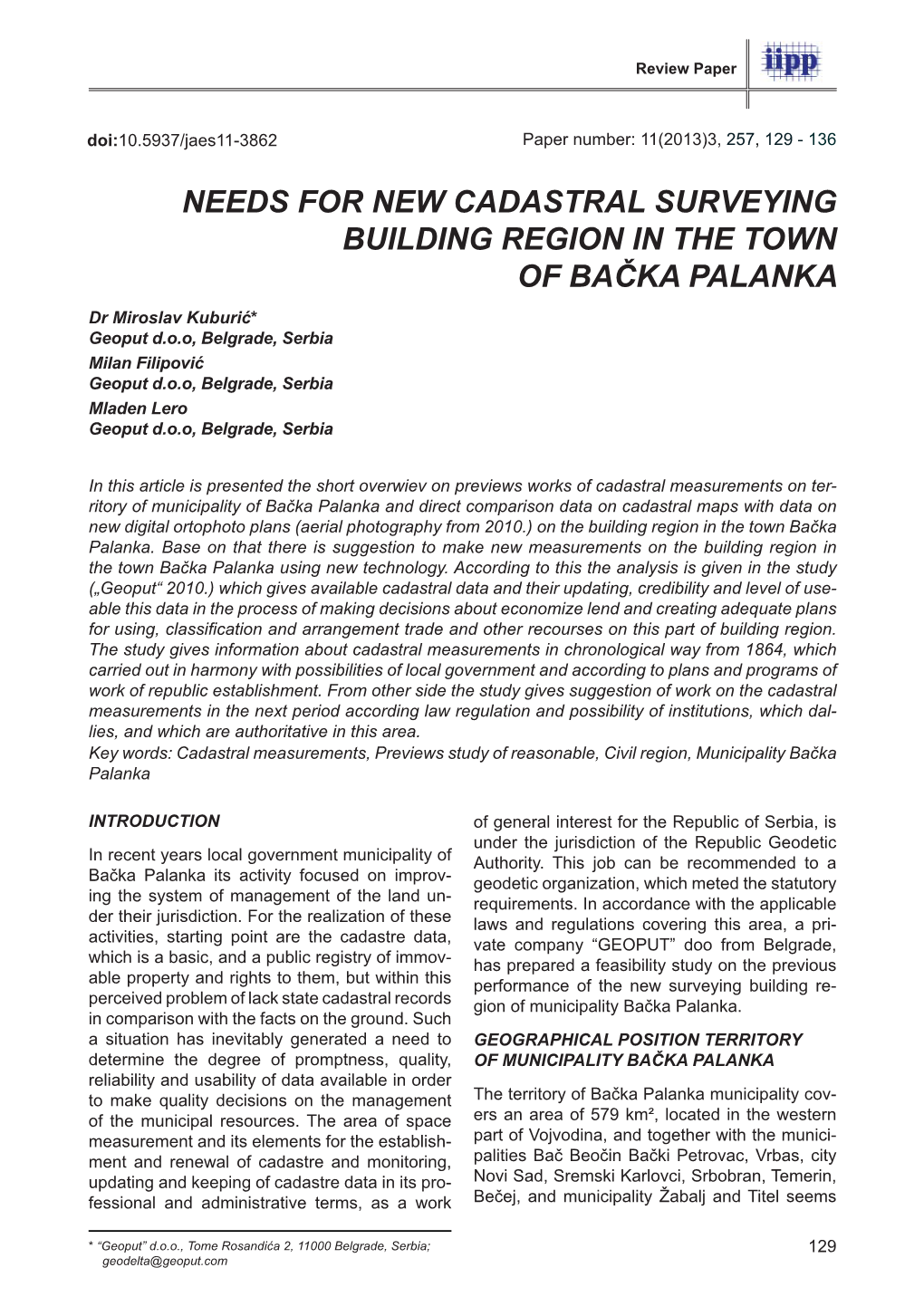 Needs for New Cadastral Surveying Building Region