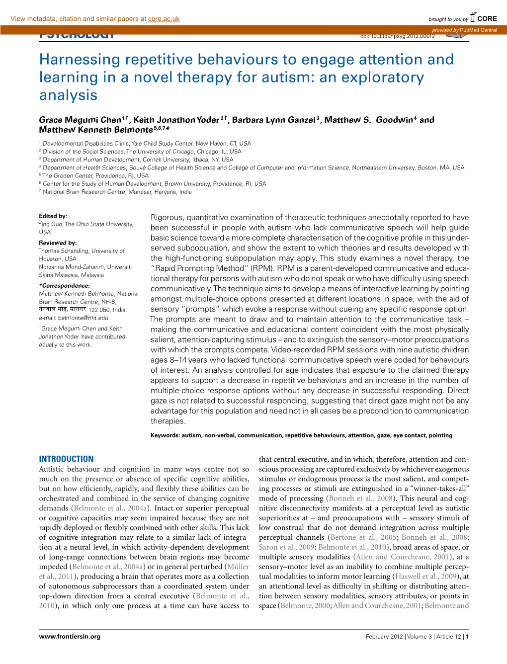 Harnessing Repetitive Behaviours to Engage Attention and Learning in a Novel Therapy for Autism: an Exploratory Analysis