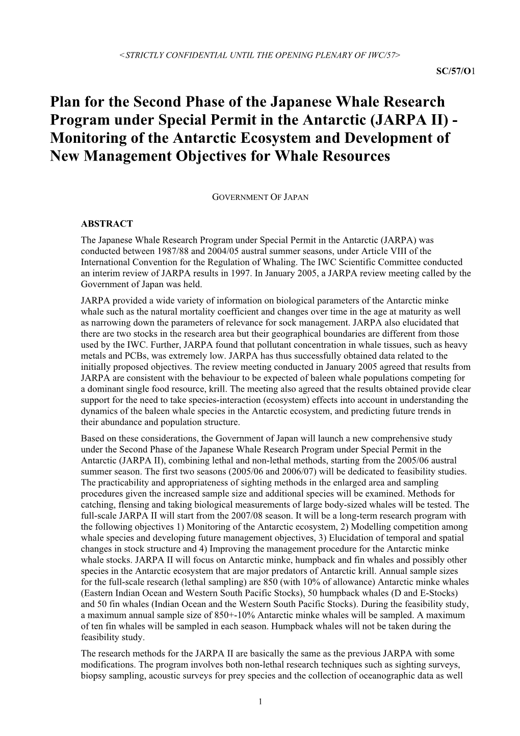 Plan for the Second Phase of the Japanese Whale Research Program Under Special Permit in the Antarctic (JARPA