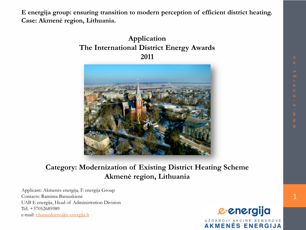 Modernization of Existing District Heating Scheme Akmenė Region, Lithuania