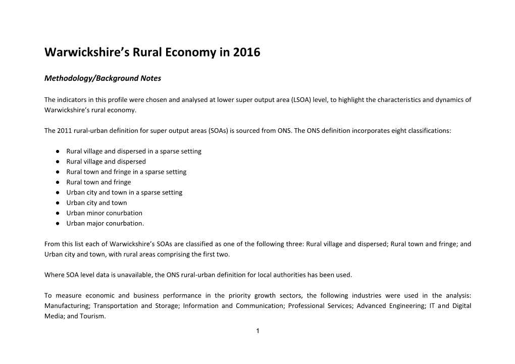 Warwickshire's Rural Economy in 2016