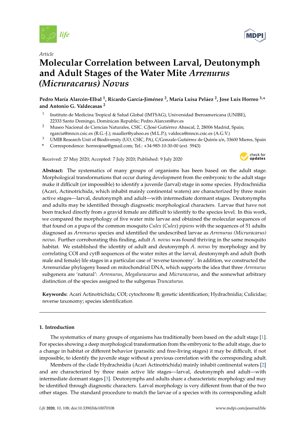 Molecular Correlation Between Larval, Deutonymph and Adult Stages of the Water Mite Arrenurus (Micruracarus) Novus