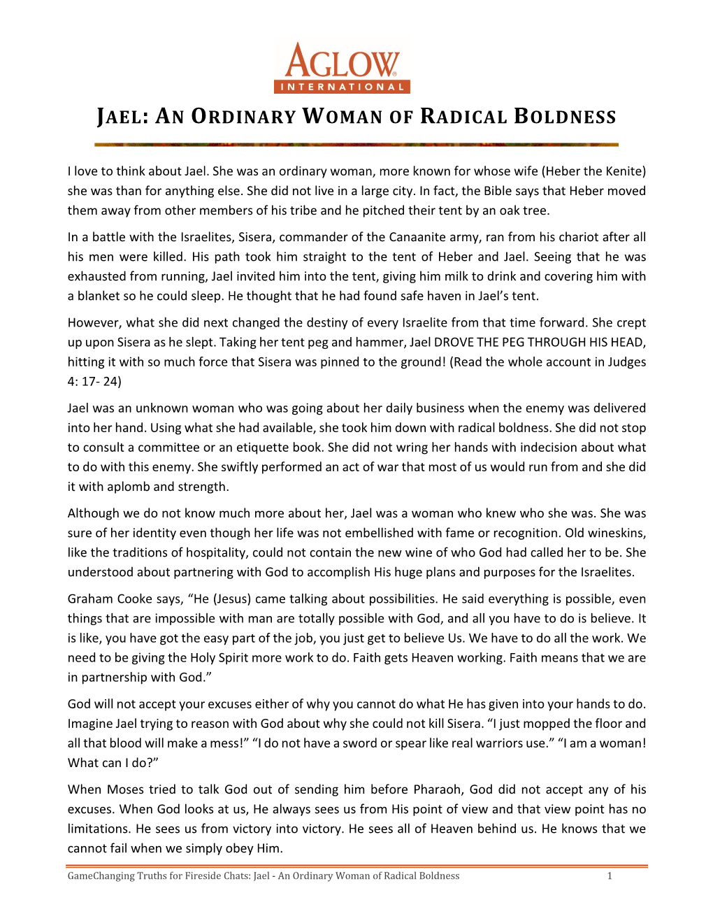 Jael: an Ordinary Woman of Radical Boldness