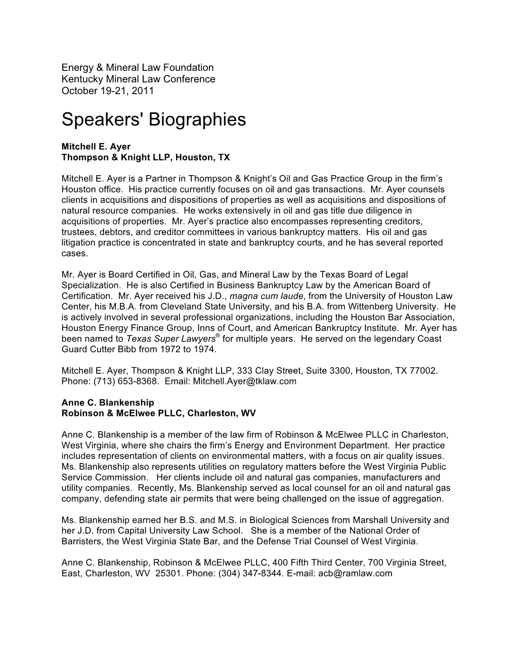 Speakers' Biographies