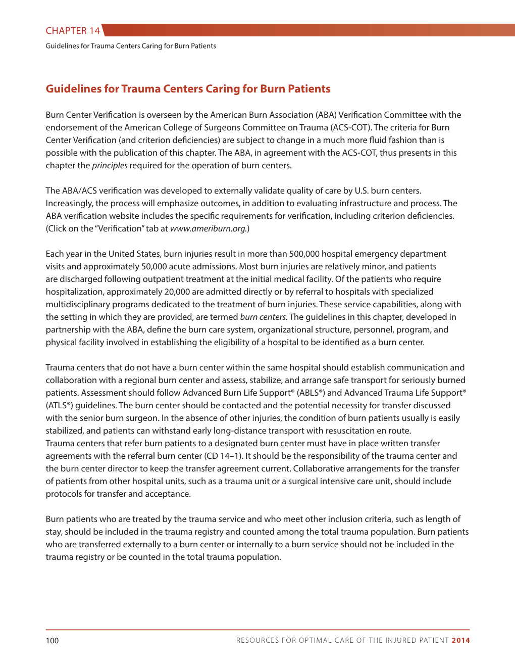 Guidelines for Trauma Centers Caring for Burn Patients