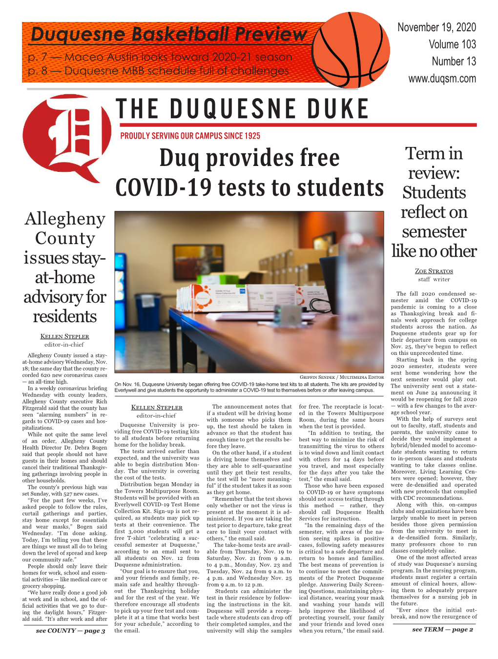 November 19, 2020 PAGE 9 Duquesne Basketball Preview Volume 103 P