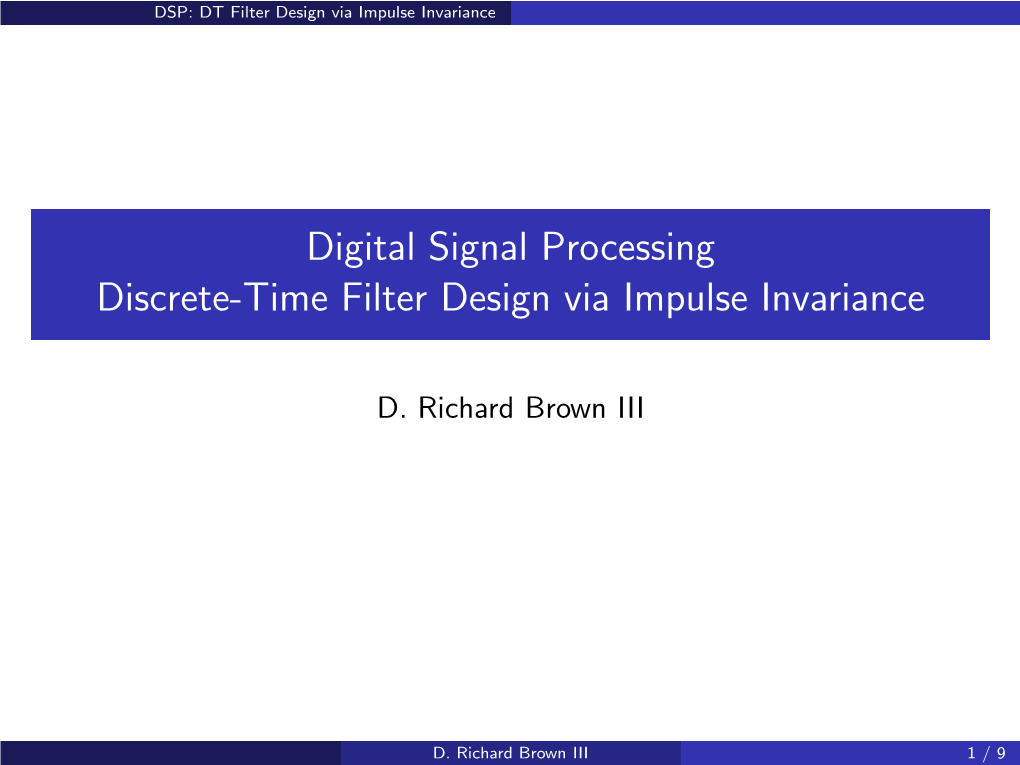 Digital Signal Processing Discrete-Time Filter Design Via Impulse Invariance