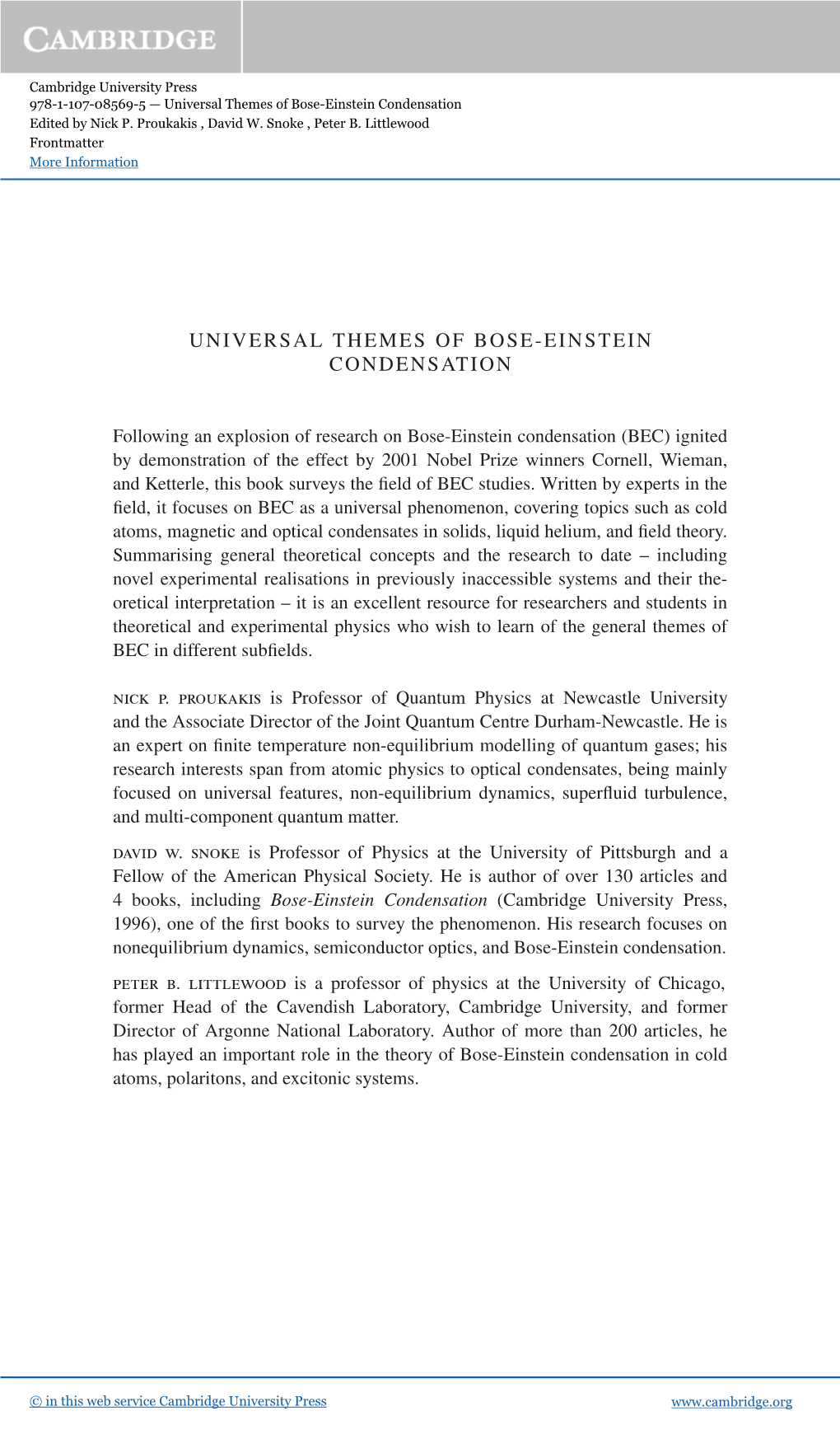 Universal Themes of Bose-Einstein Condensation Edited by Nick P