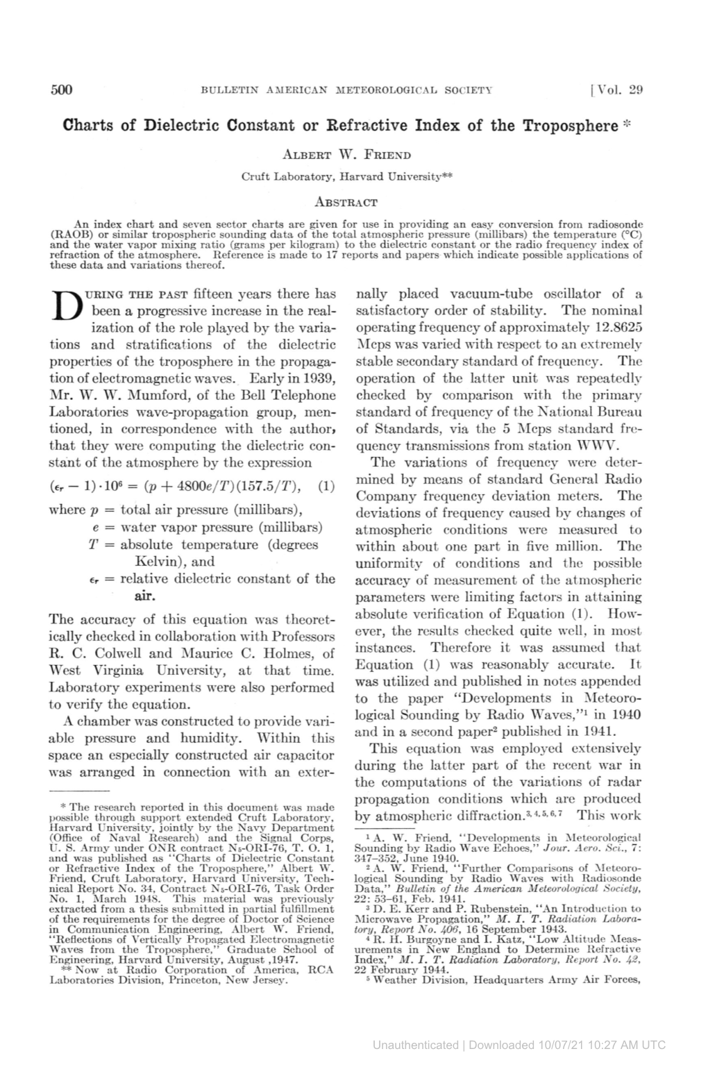 500 [Vol. 29 Charts of Dielectric Constant Or Kefractive Index of The