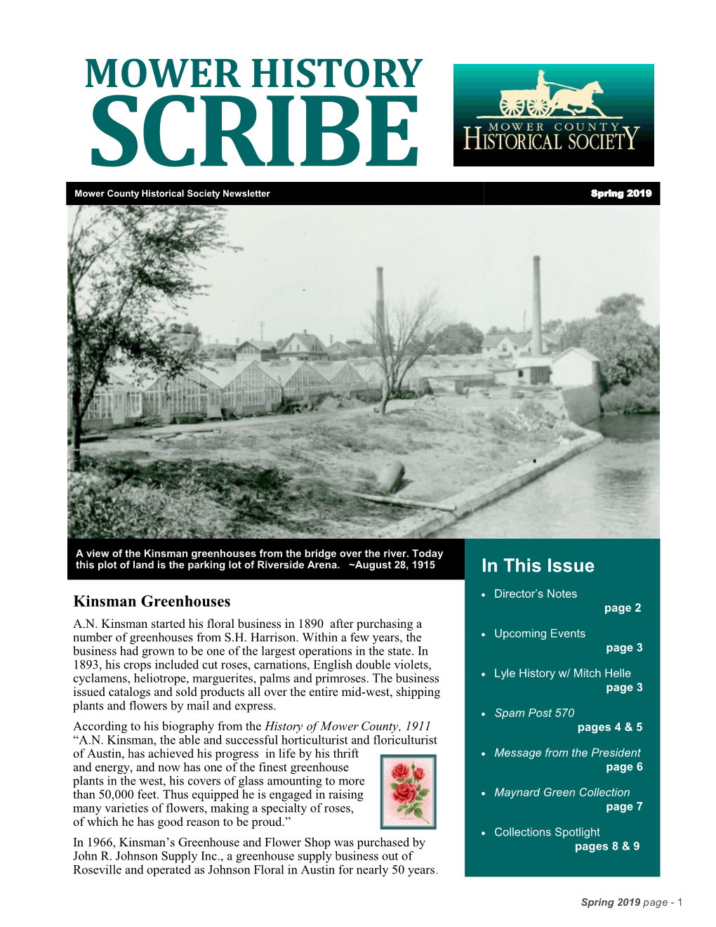 MOWER HISTORY SCRIBE Mower County Historical Society Newsletter Spring 2019