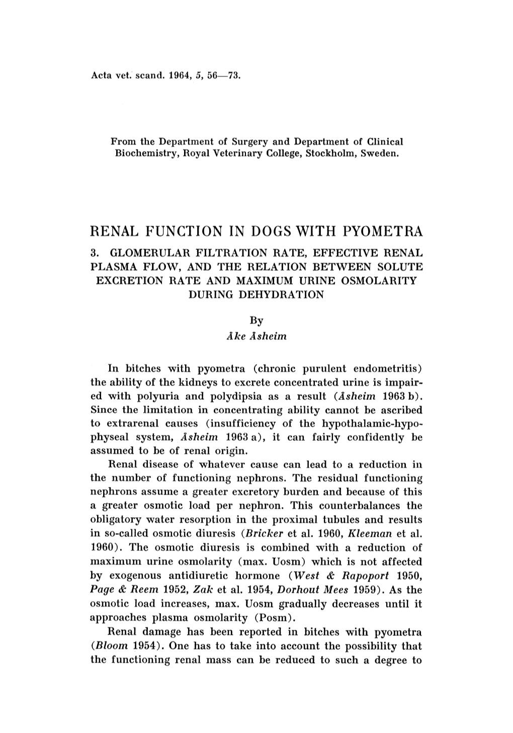 Renal Function in Dogswith Pyometra