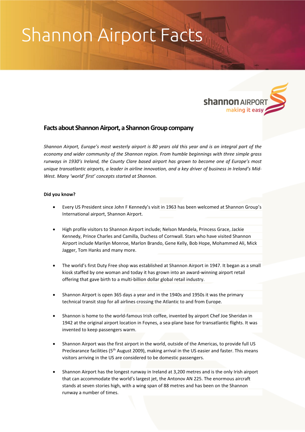 Shannon Airport Facts
