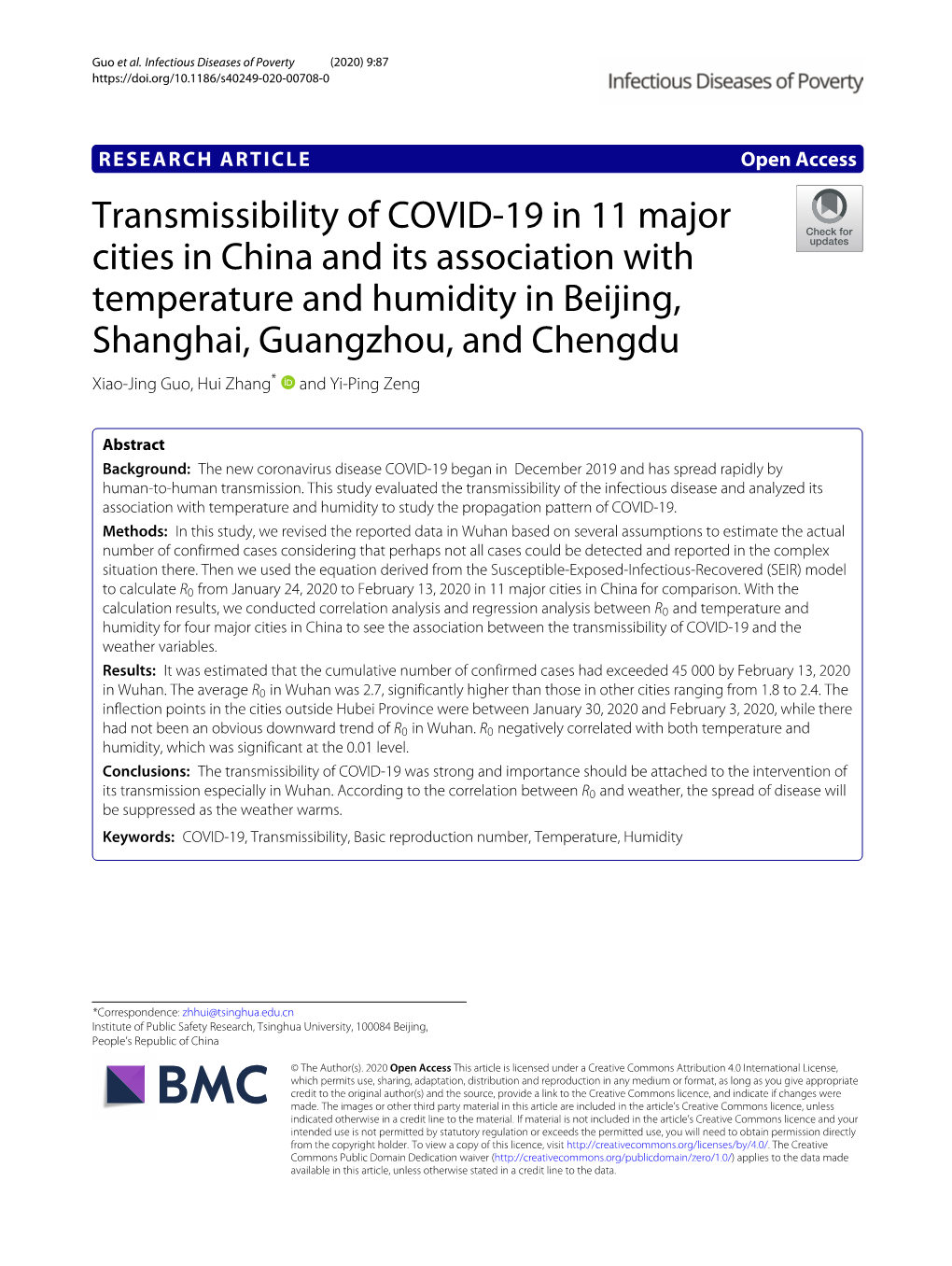 Transmissibility of COVID-19 in 11 Major Cities in China and Its