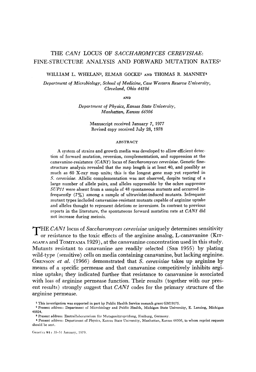 The Can1 Locus of Saccharomyces Cerevisiae: Fine-Structure Analysis and Forward Mutation Rates1