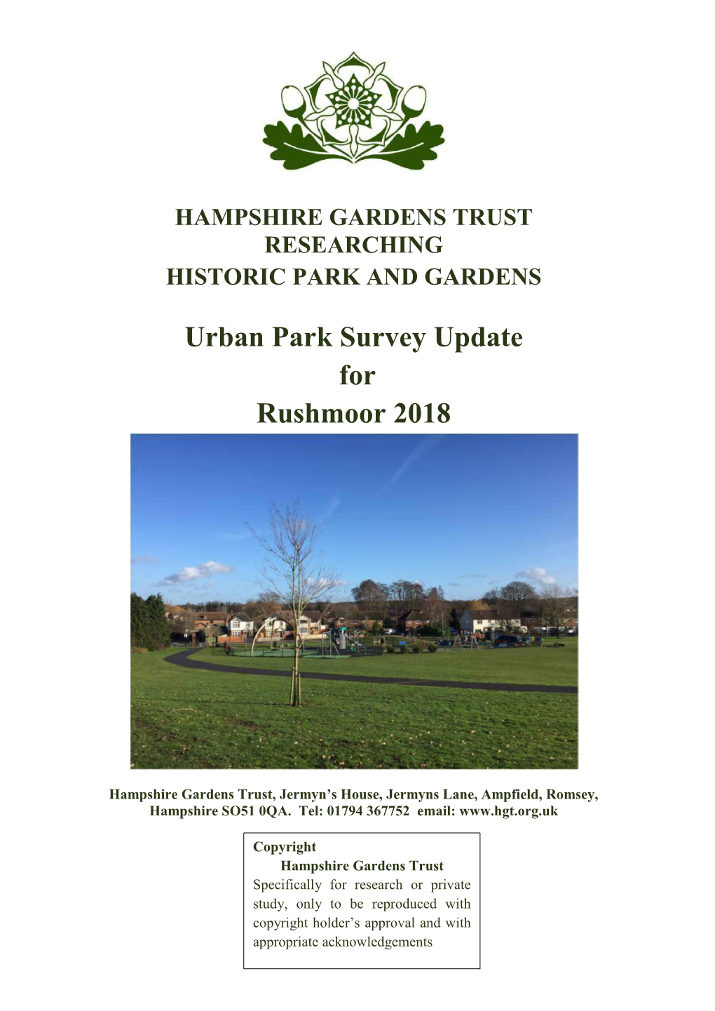 Urban Park Survey Update for Rushmoor 2018