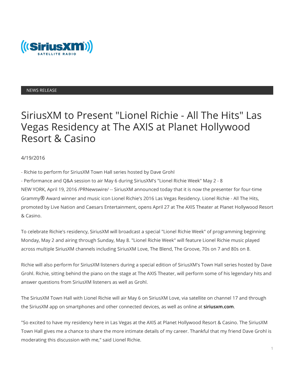 Siriusxm to Present 