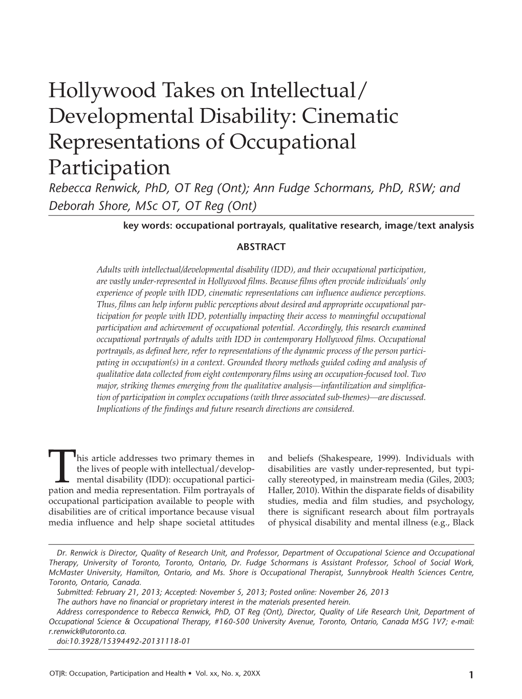 Hollywood Takes on Intellectual/ Developmental Disability