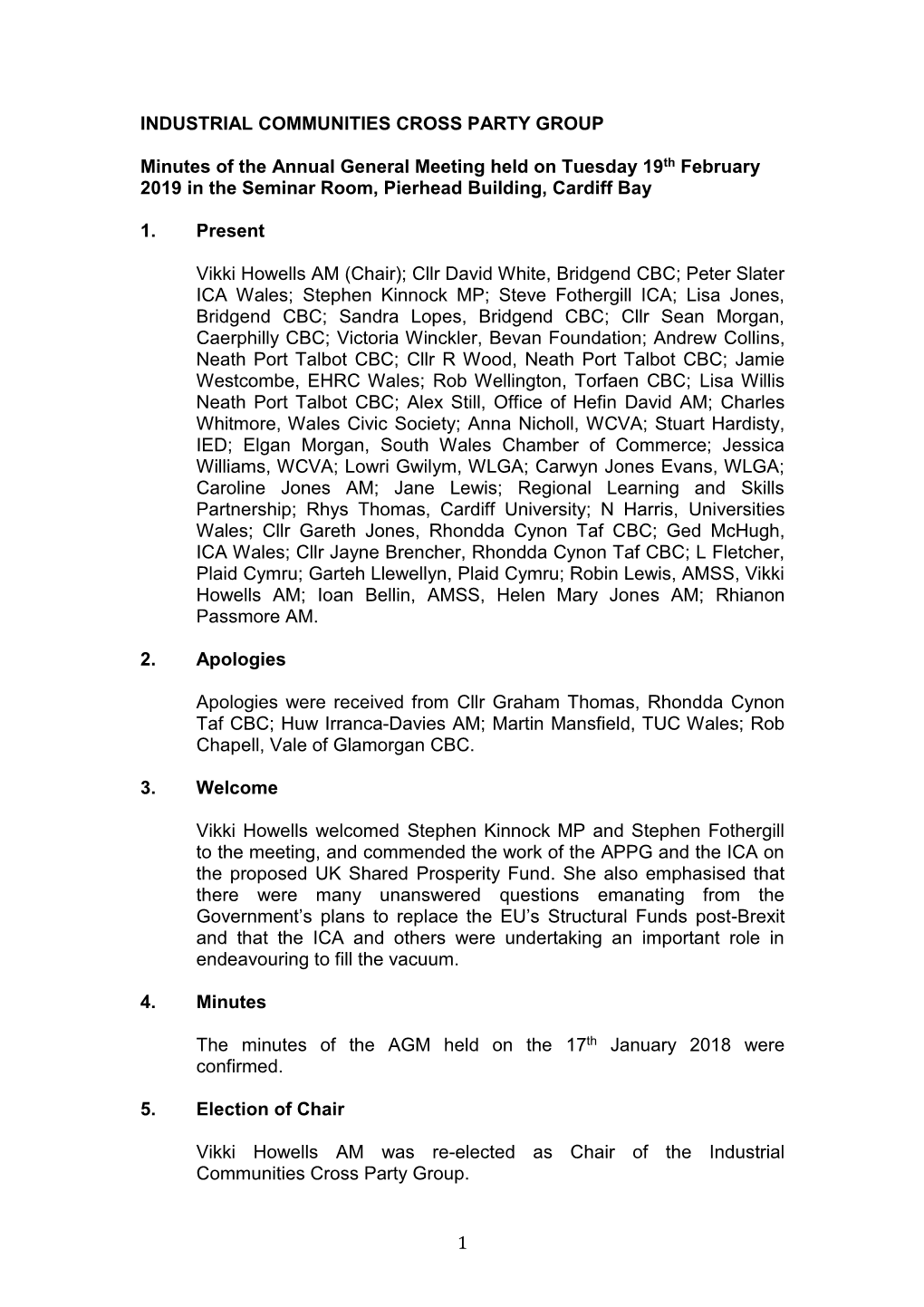 1 INDUSTRIAL COMMUNITIES CROSS PARTY GROUP Minutes Of