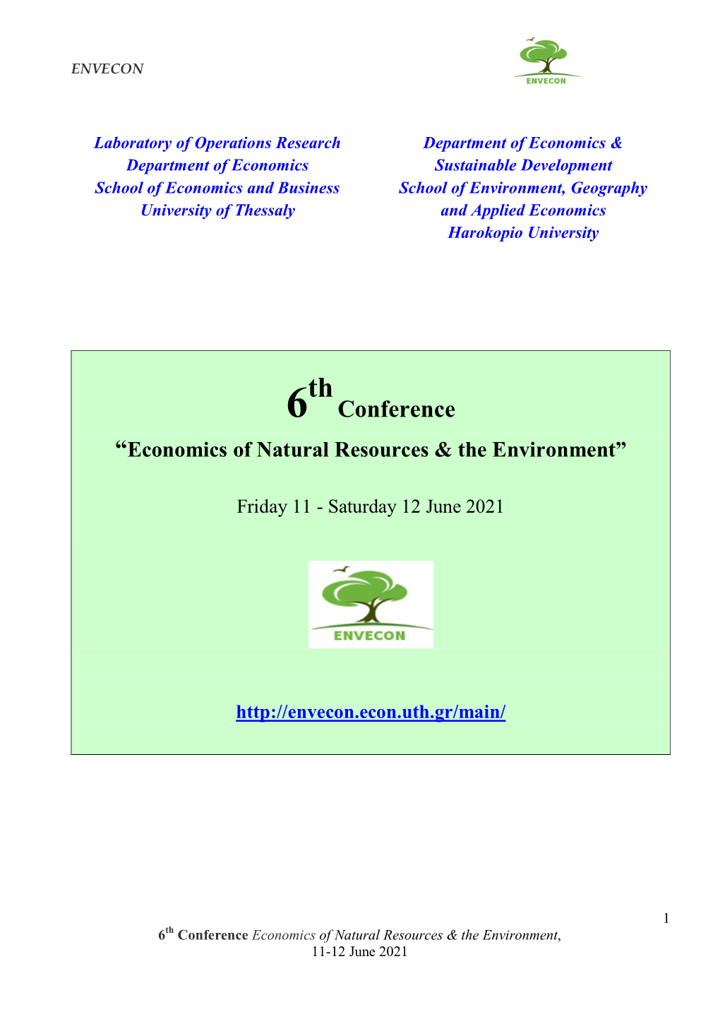 Conference “Economics of Natural Resources & the Environment”