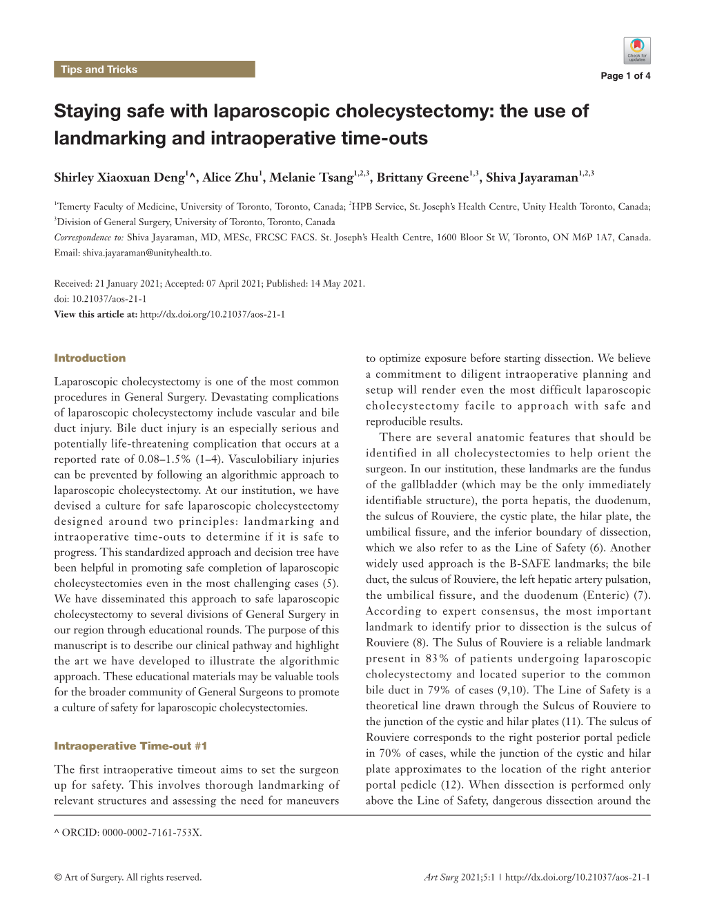 Staying Safe with Laparoscopic Cholecystectomy: the Use of Landmarking and Intraoperative Time-Outs