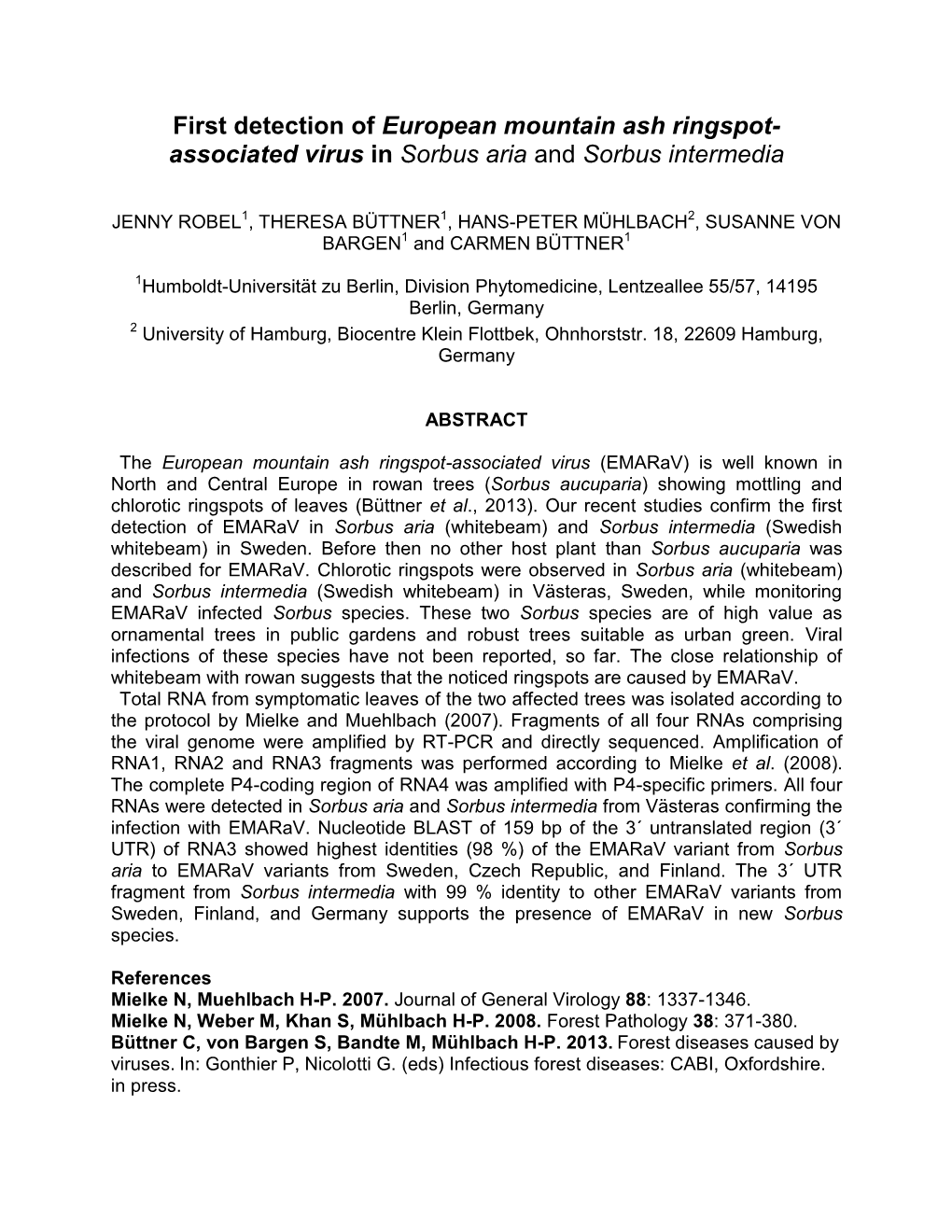 Associated Virus in Sorbus Aria and Sorbus Intermedia