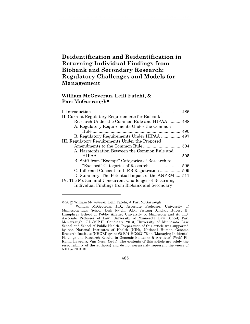 Deidentification and Reidentification in Returning Individual Findings from Biobank and Secondary Research: Regulatory Challenges and Models for Management