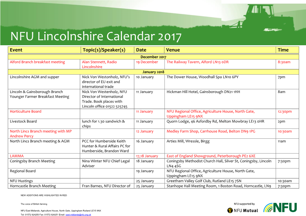 NFU Lincolnshire Calendar 2017