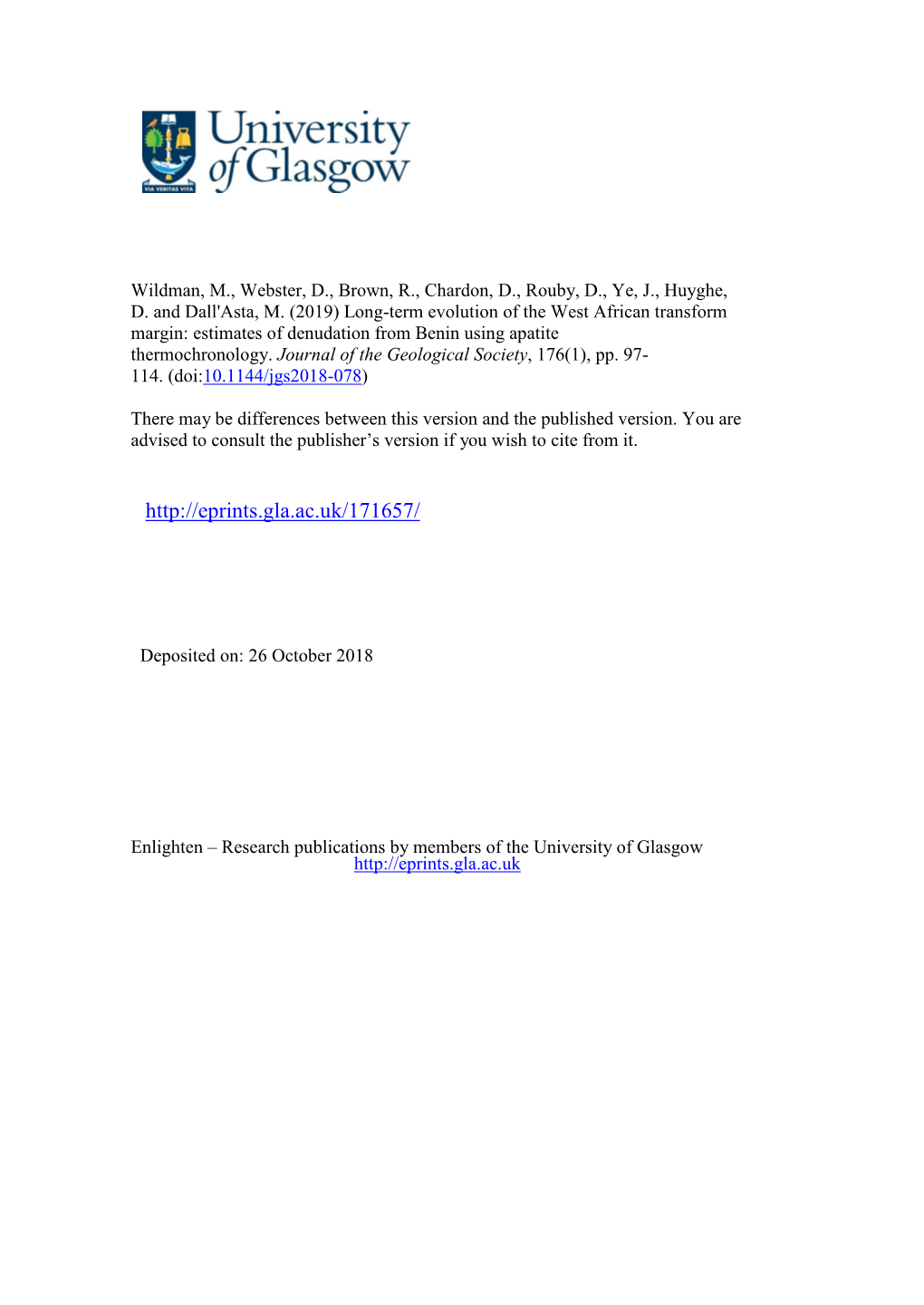 Long-Term Evolution of the West African Transform Margin: Estimates of Denudation from Benin Using Apatite Thermochronology