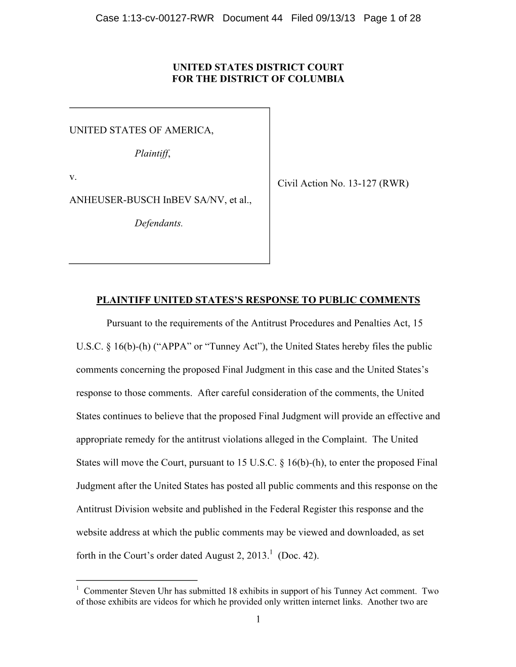 US V. Anheuser-Busch Inbev SA/NV and Modelo