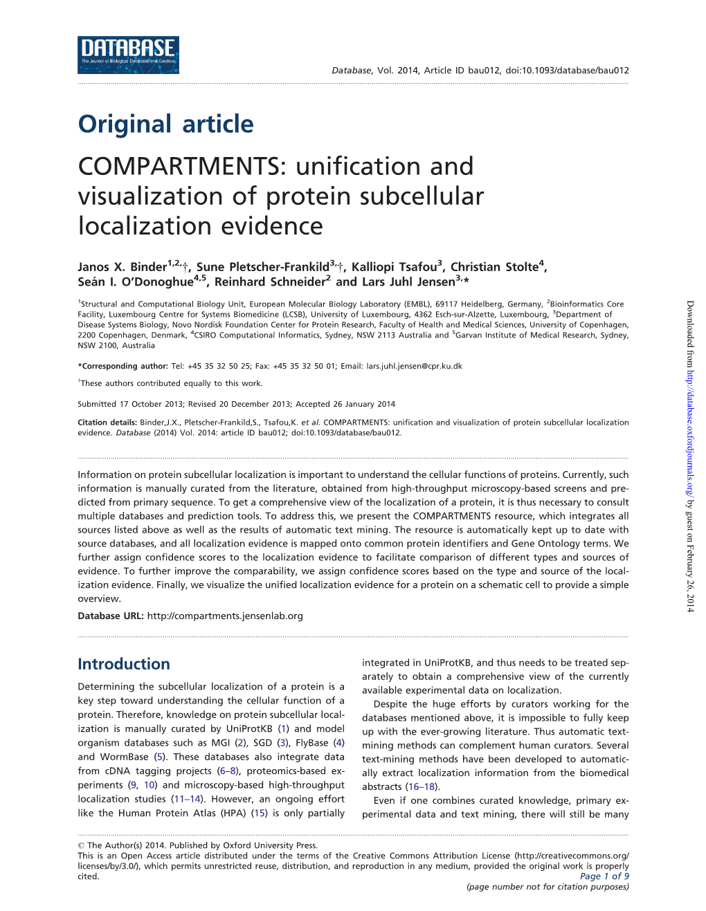 COMPARTMENTS: Unification and Visualization of Protein Subcellular Localization Evidence