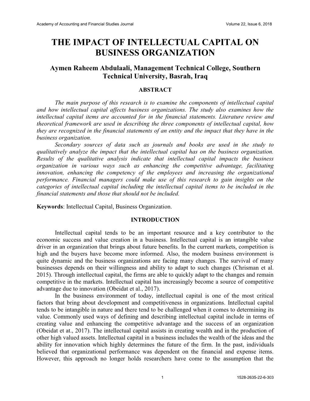 The Impact of Intellectual Capital on Business Organization