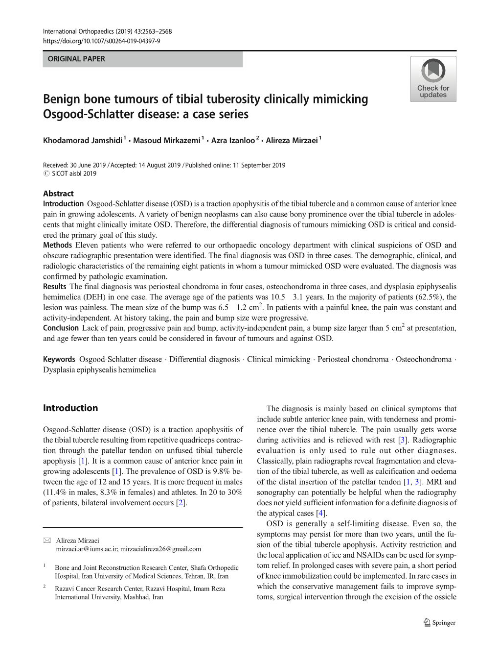 Benign Bone Tumours of Tibial Tuberosity Clinically Mimicking Osgood-Schlatter Disease: a Case Series