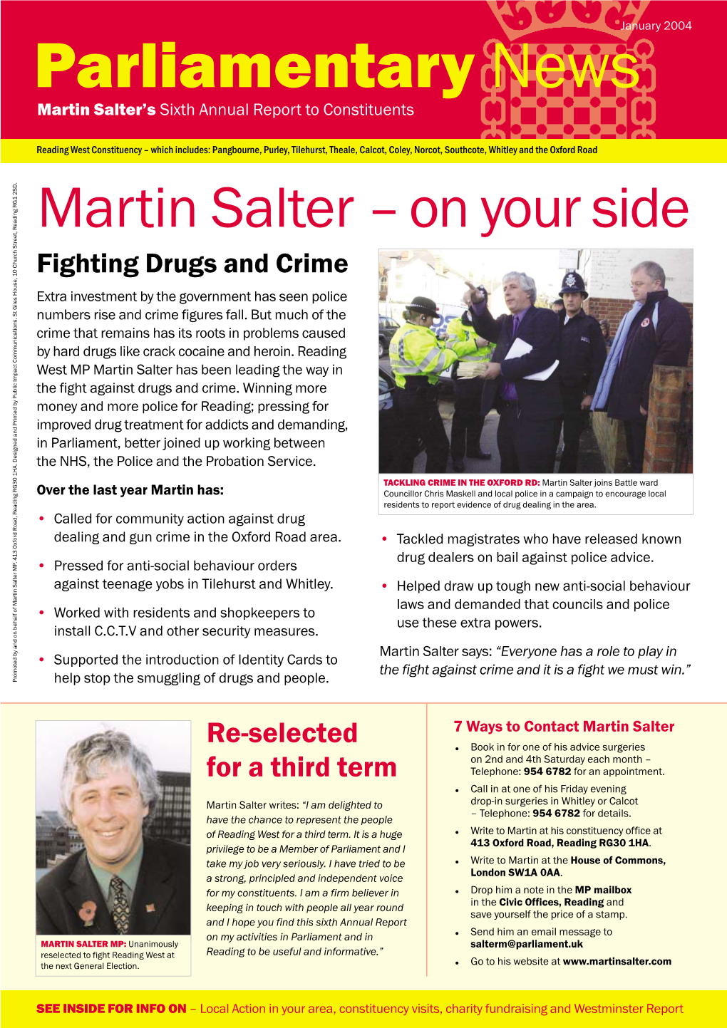 Parliamentary News Martin Salter’S Sixth Annual Report to Constituents