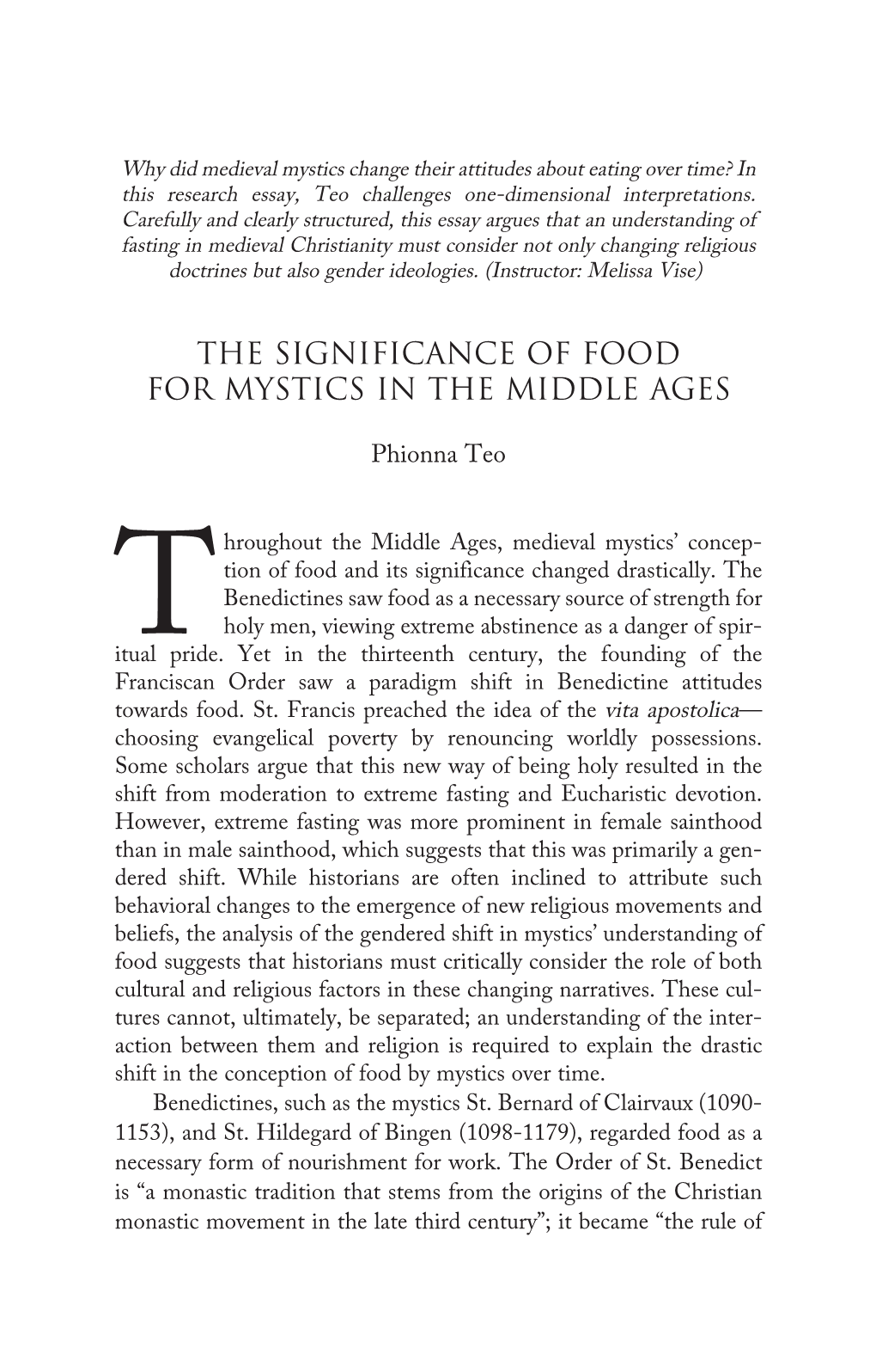 The Significance of Food for Mystics in the Middle Ages