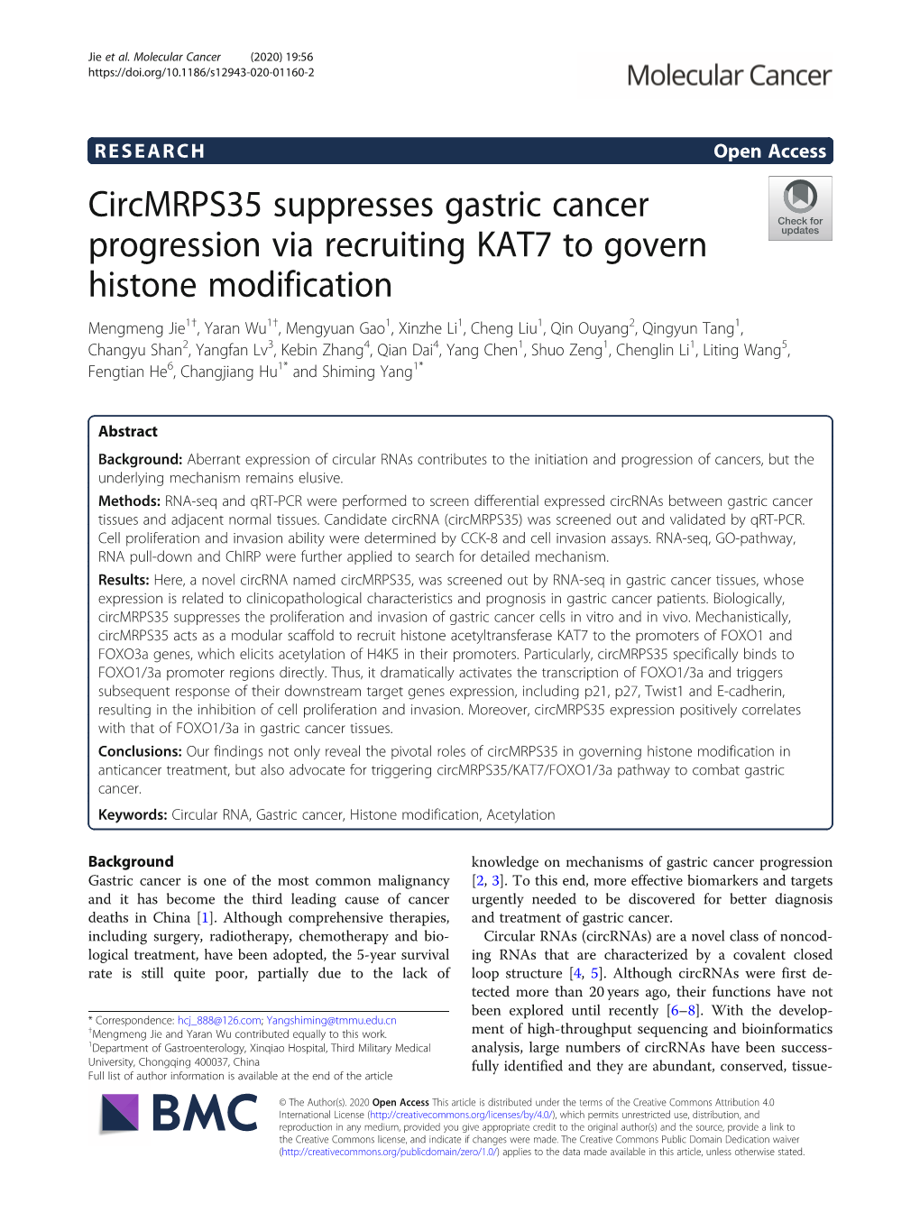 Circmrps35 Suppresses Gastric Cancer Progression Via Recruiting