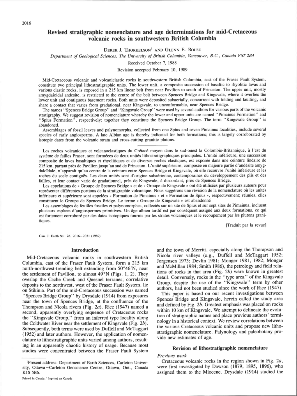 Revised Stratigraphic Nomenclature and Age Determinations for Mid-Cretaceous Volcanic Rocks in Southwestern British Columbia