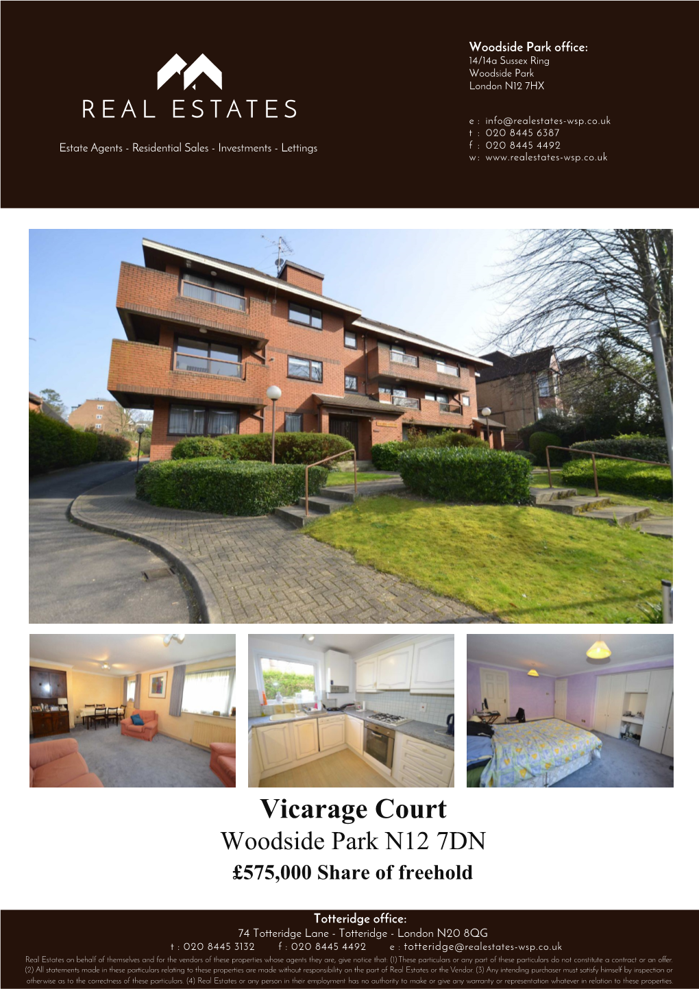 Vicarage Court Woodside Park N12 7DN £575,000 Share of Freehold
